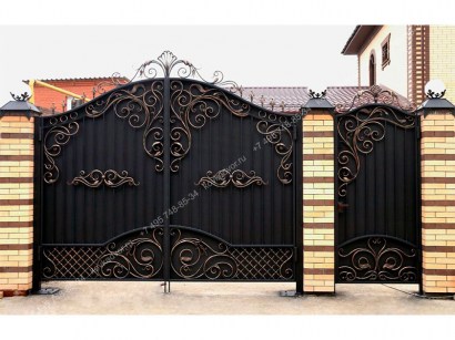 Ворота с ковкой металлические распашные с калиткой фото цена