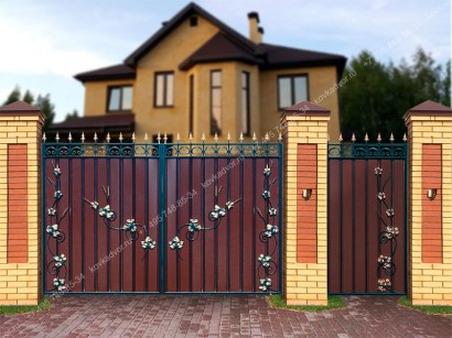 Ворота распашные кованые с калиткой цена купить в Москве
